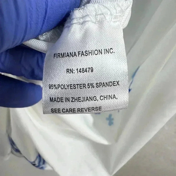 Lily By Firmiana Womens White Blue Floral Maxi Dress M Handkerchief Hem - Picture 10 of 12